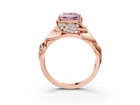 Rose gold Fancy Pink Princess Cut Solitaire Leaf-Inspired Engagement Ring with Prong Setting_3