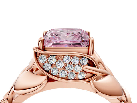 Rose gold Fancy Pink Princess Cut Solitaire Leaf-Inspired Engagement Ring with Prong Setting_4