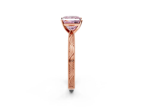Rose gold Fancy Pink Princess Cut Solitaire Milgrain Engraved Band with Four-Prong Setting_2