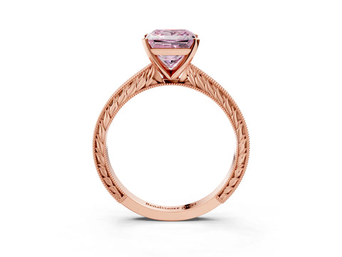 Rose gold Fancy Pink Princess Cut Solitaire Milgrain Engraved Band with Four-Prong Setting_3