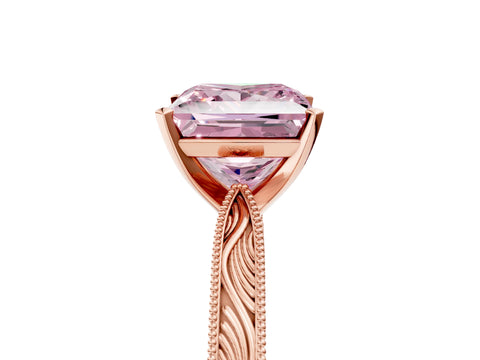 Rose gold Fancy Pink Princess Cut Solitaire Milgrain Engraved Band with Four-Prong Setting_5