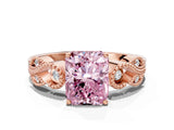 Rose gold Fancy Pink Princess Cut Solitaire Milgrain Leaf Band with Prong Setting