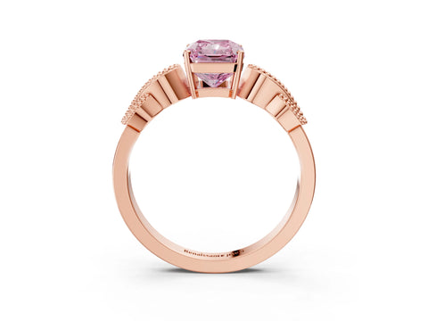 Rose gold Fancy Pink Princess Cut Solitaire Milgrain Leaf Band with Prong Setting_3