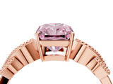 Rose gold Fancy Pink Princess Cut Solitaire Milgrain Leaf Band with Prong Setting_4