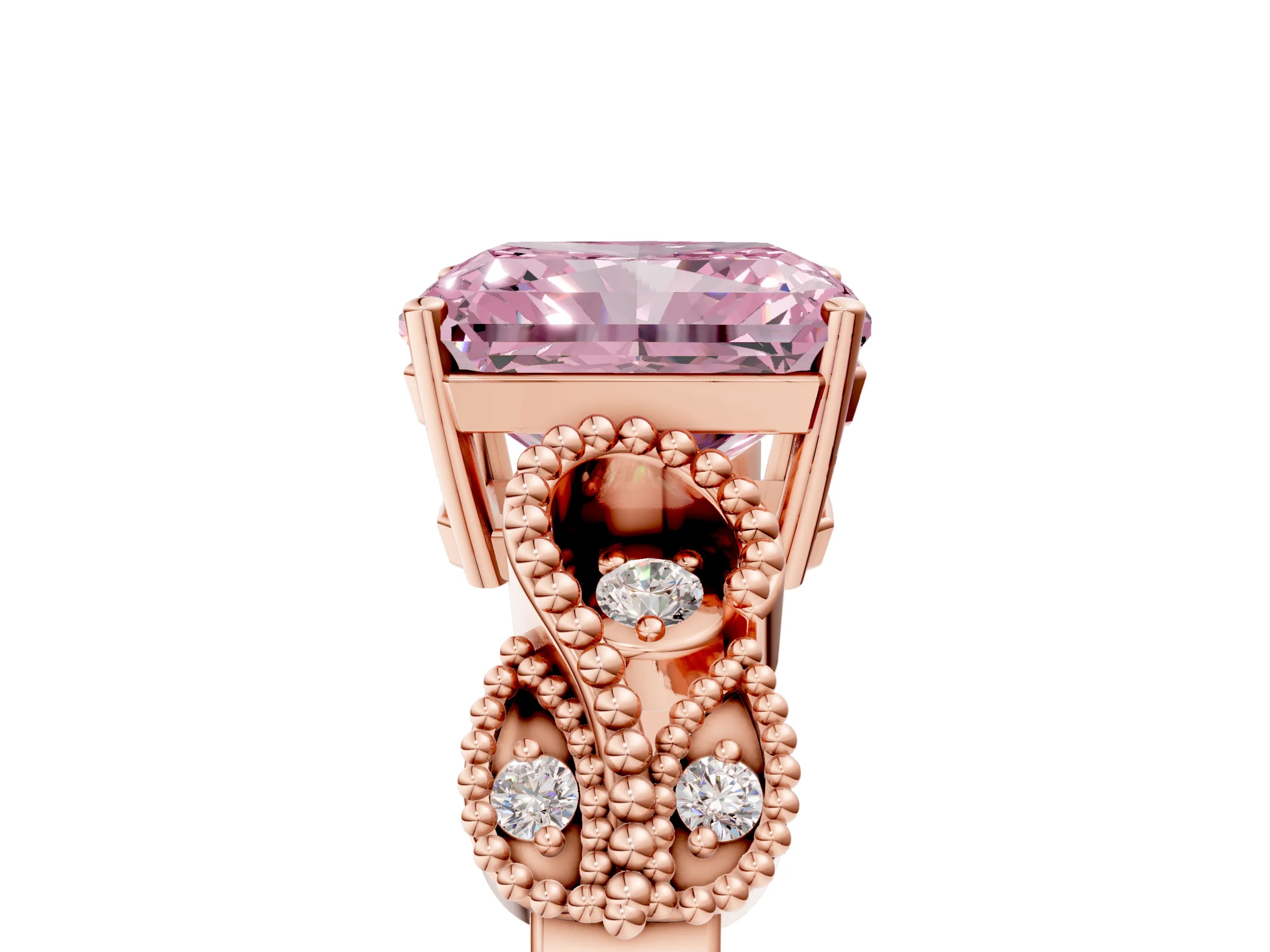 Rose gold Fancy Pink Princess Cut Solitaire Milgrain Leaf Band with Prong Setting_5