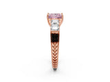 Rose gold Fancy Pink Princess Cut Solitaire Princess Side Stone Engraved Band Prong Setting Ring_2