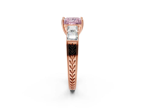 Rose gold Fancy Pink Princess Cut Solitaire Princess Side Stone Engraved Band Prong Setting Ring_2