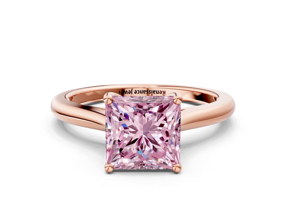 Rose gold Fancy Pink Princess  Cut Solitaire Ring with Cathedral Band and Four-Prong Setting