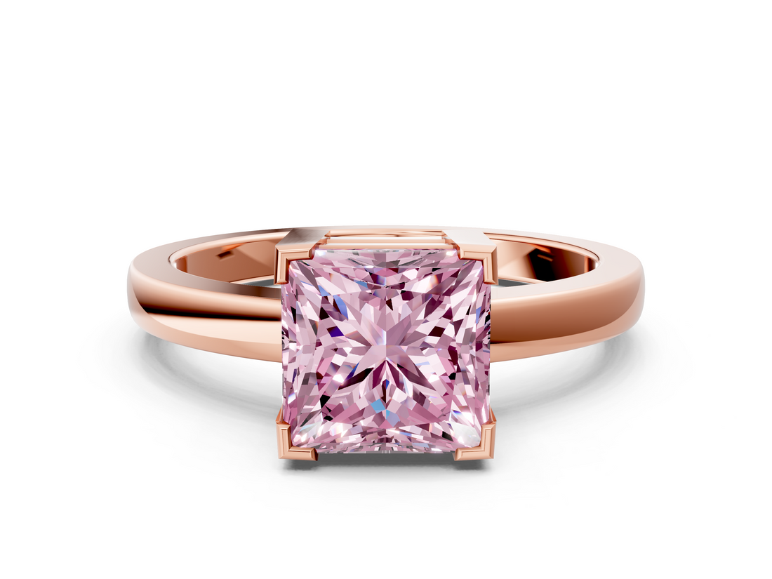Rose gold Fancy Pink Princess  Cut Solitaire Ring with Four-Prong Setting and Classic Band