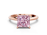 Rose gold Fancy Pink Princess  Cut Solitaire Ring with Four-Prong Setting on a Classic Band