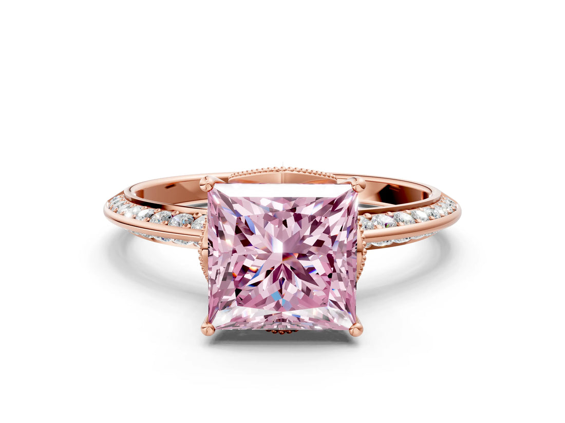 Rose gold Fancy Pink Princess Cut Solitaire Split Shank Pave Diamond Engagement Ring with Four-Prong Setting_24