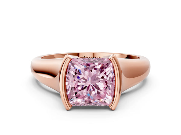 Rose gold Fancy Pink Princess Cut Solitaire Tension Set Diamond Ring with Split Shank Band