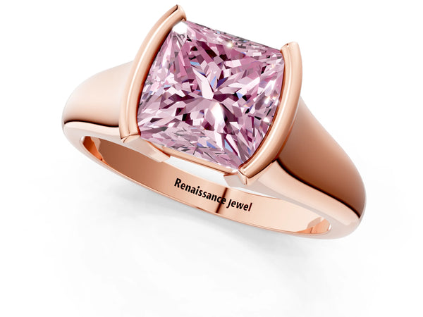 Rose gold Fancy Pink Princess Cut Solitaire Tension Set Diamond Ring with Split Shank Band