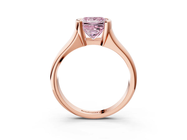 Rose gold Fancy Pink Princess Cut Solitaire Tension Set Diamond Ring with Split Shank Band