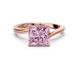 Rose gold Fancy Pink Princess  Cut Solitaire Twist Band Ring with Four-Prong Setting