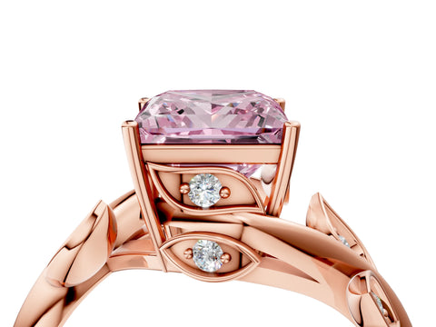 Rose gold Fancy Pink Princess Cut Solitaire Twist Engagement Ring with Leaf Accents and Prong Setting_16