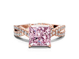 Rose gold Fancy Pink Princess Cut Solitaire Twist Pave Diamond Engagement Ring with Prong Setting