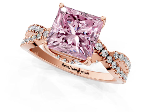 Rose gold Fancy Pink Princess Cut Solitaire Twist Pave Diamond Engagement Ring with Prong Setting_1