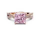 Rose gold Fancy Pink Princess Cut Solitaire Twist Pave Diamond Engagement Ring with Prong Setting_24