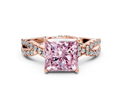 Rose gold Fancy Pink Princess Cut Solitaire Twist Pave Diamond Engagement Ring with Prong Setting_24