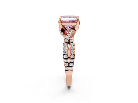 Rose gold Fancy Pink Princess Cut Solitaire Twist Pave Diamond Engagement Ring with Prong Setting_2