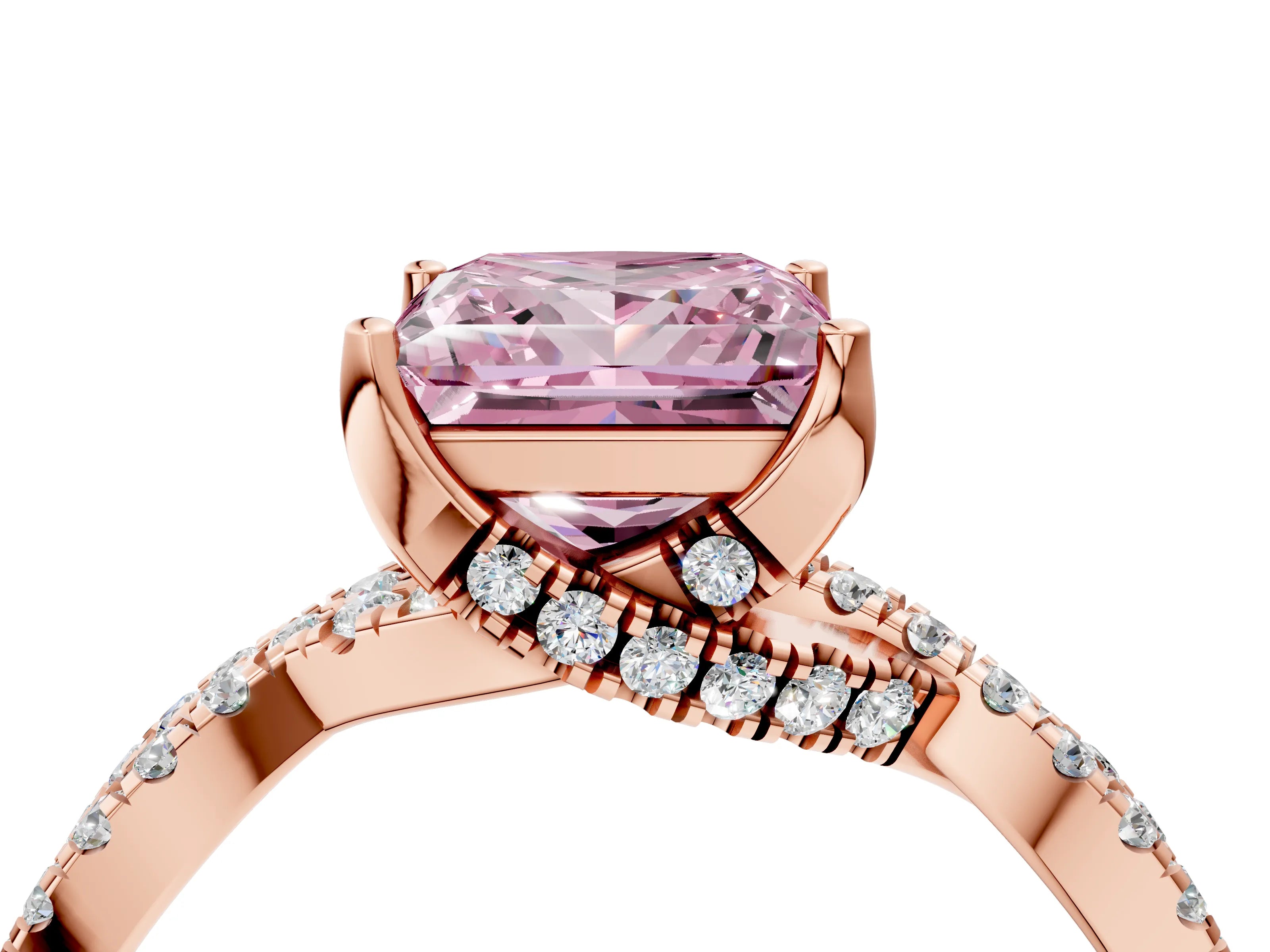 Rose gold Fancy Pink Princess Cut Solitaire Twist Pave Diamond Engagement Ring with Prong Setting_4