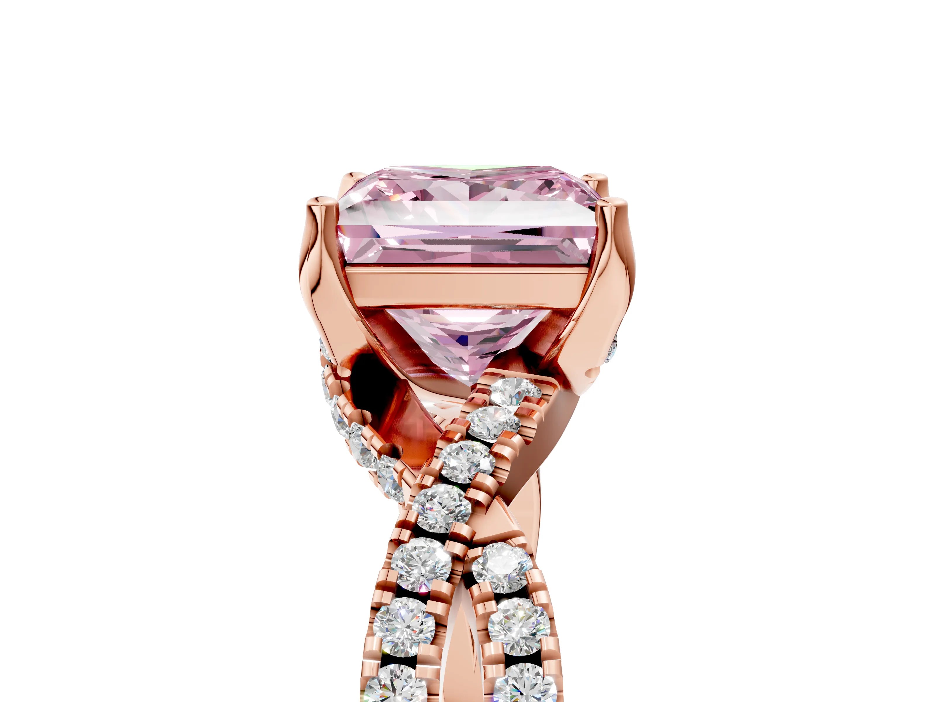 Rose gold Fancy Pink Princess Cut Solitaire Twist Pave Diamond Engagement Ring with Prong Setting_5