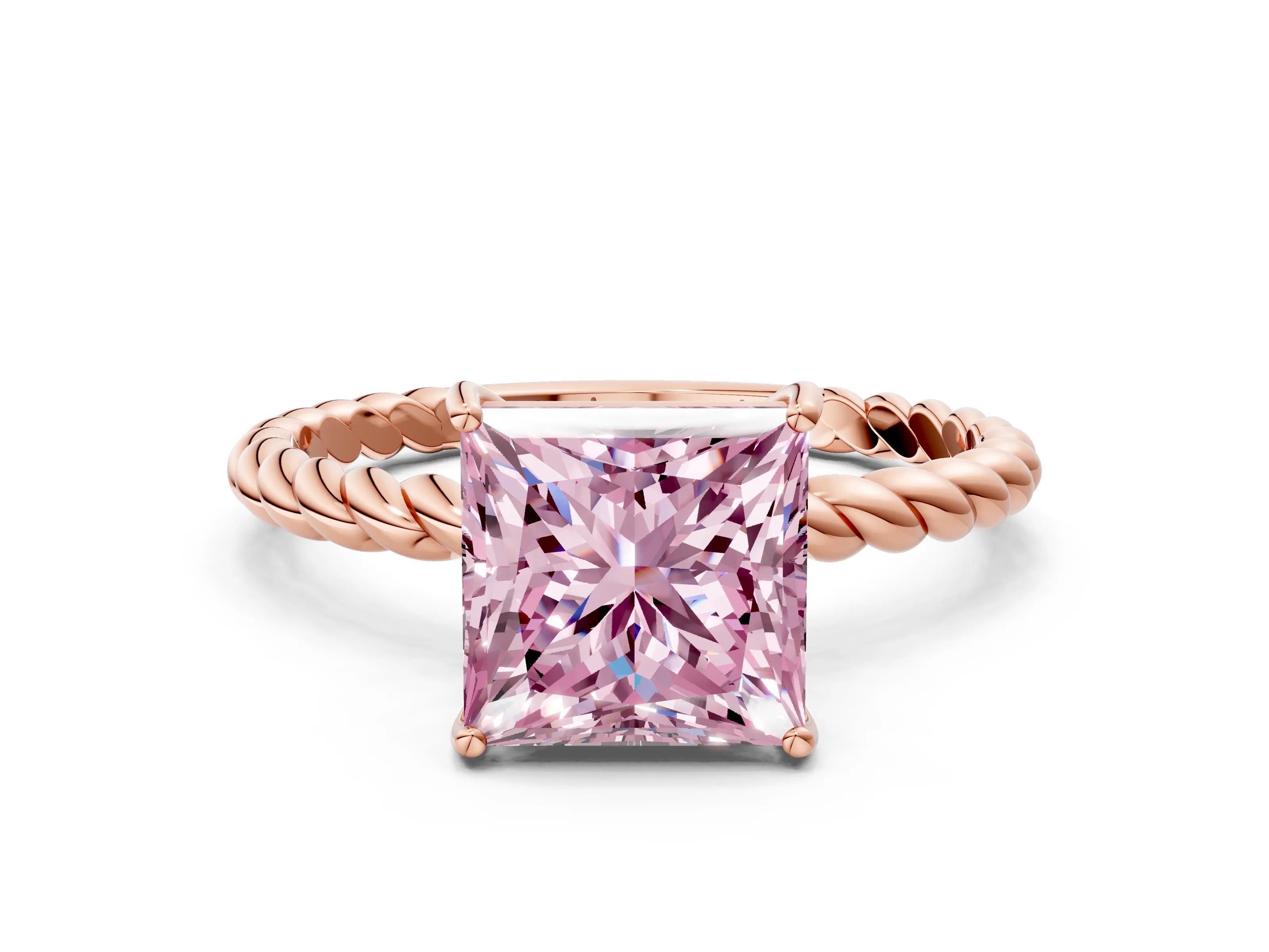 Rose gold Fancy Pink Princess Cut Solitaire Twisted Band 4-Prong Ring