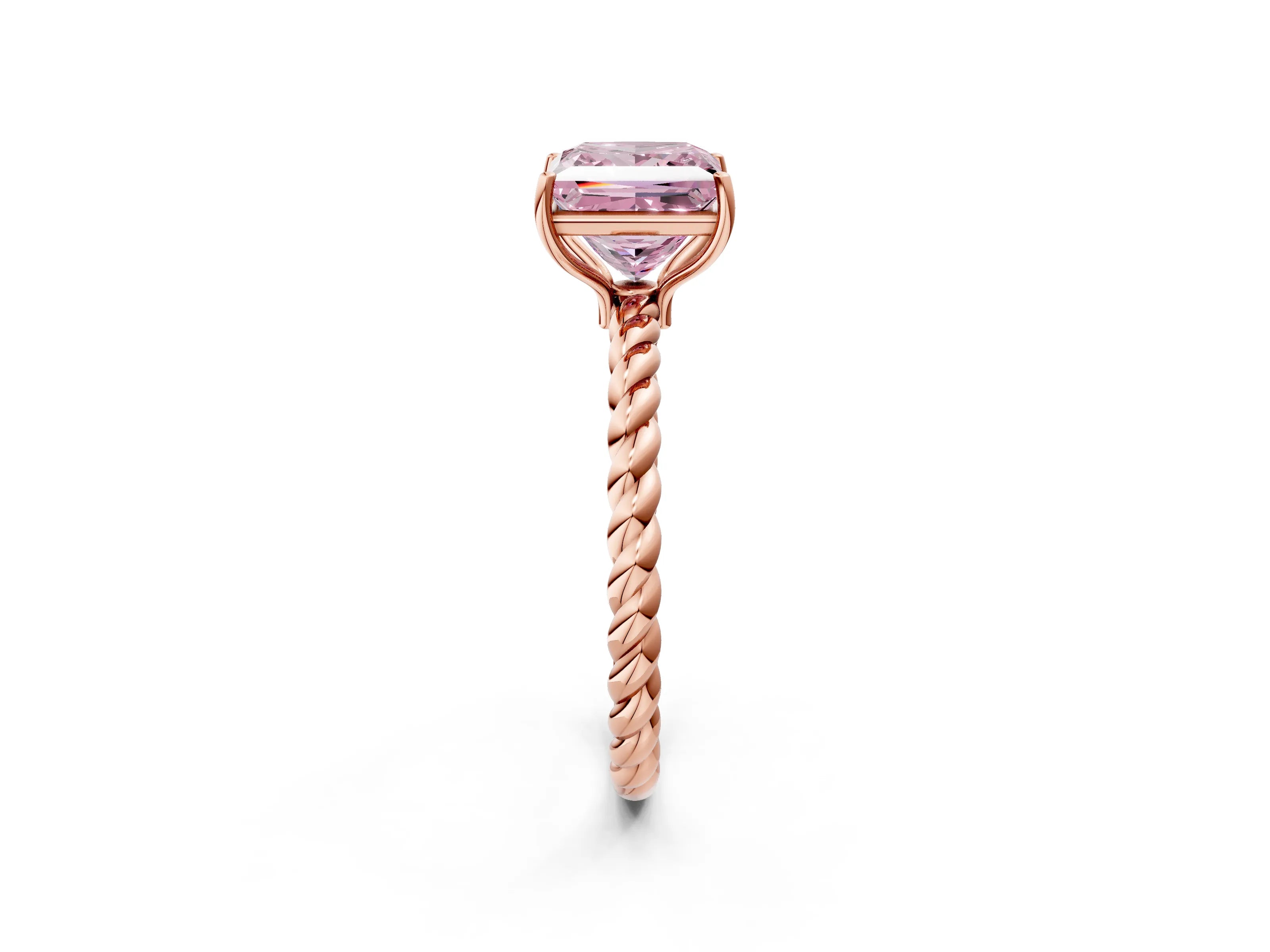 Rose gold Fancy Pink Princess Cut Solitaire Twisted Band 4-Prong Ring_2
