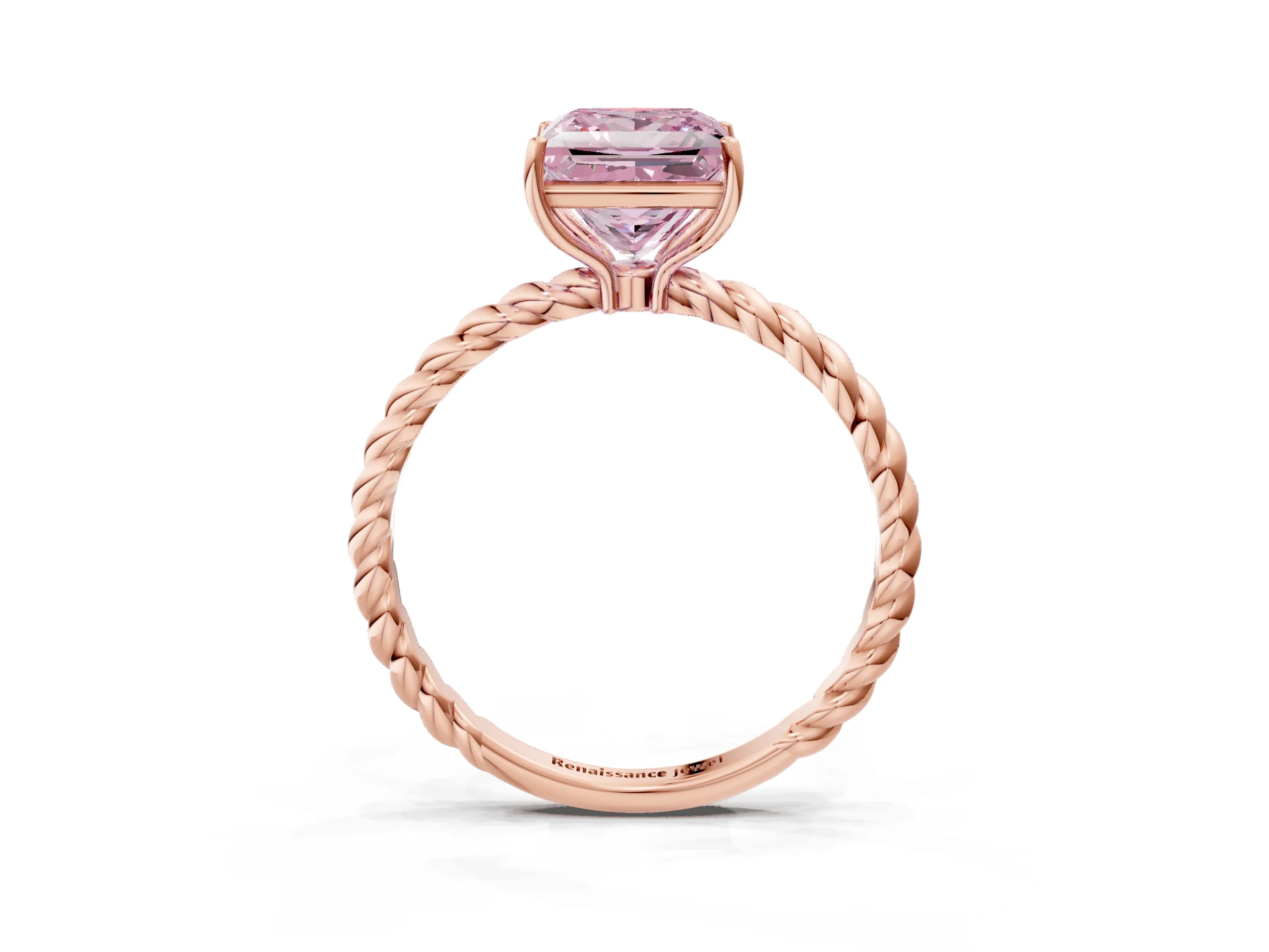 Rose gold Fancy Pink Princess Cut Solitaire Twisted Band 4-Prong Ring_3