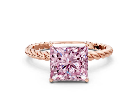 Rose gold Fancy Pink Princess Cut Solitaire Twisted Band 4-Prong Ring