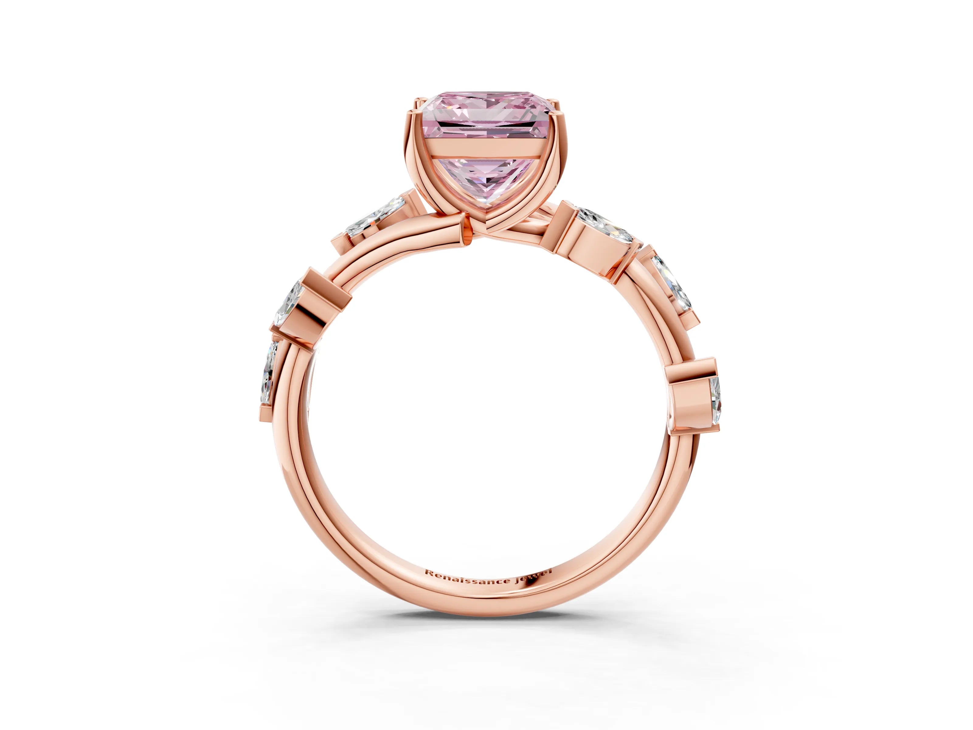 Rose gold Fancy Pink Princess Cut Solitaire Twisted Band Marquise Accent Prong Setting Ring_3
