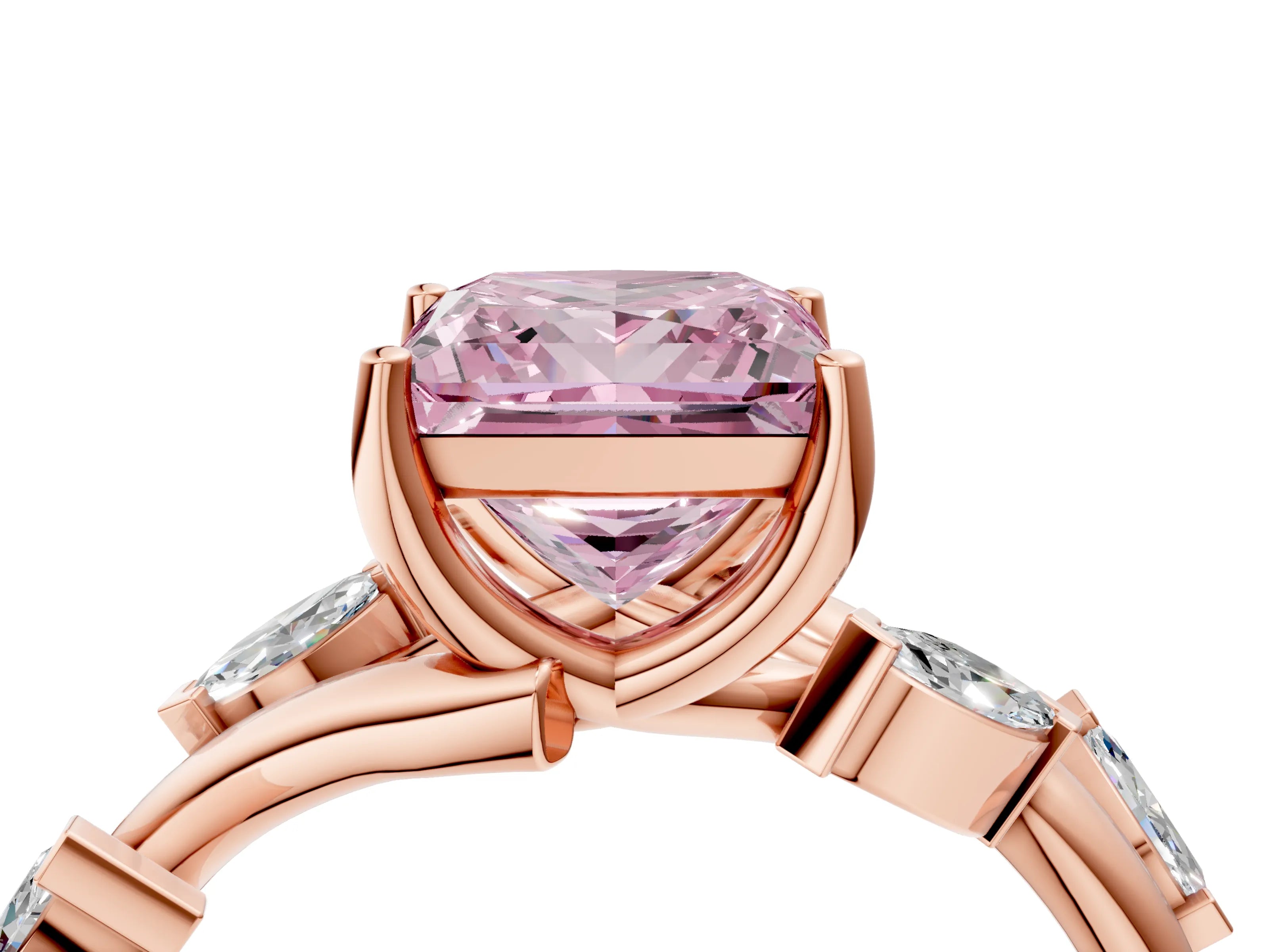 Rose gold Fancy Pink Princess Cut Solitaire Twisted Band Marquise Accent Prong Setting Ring_4