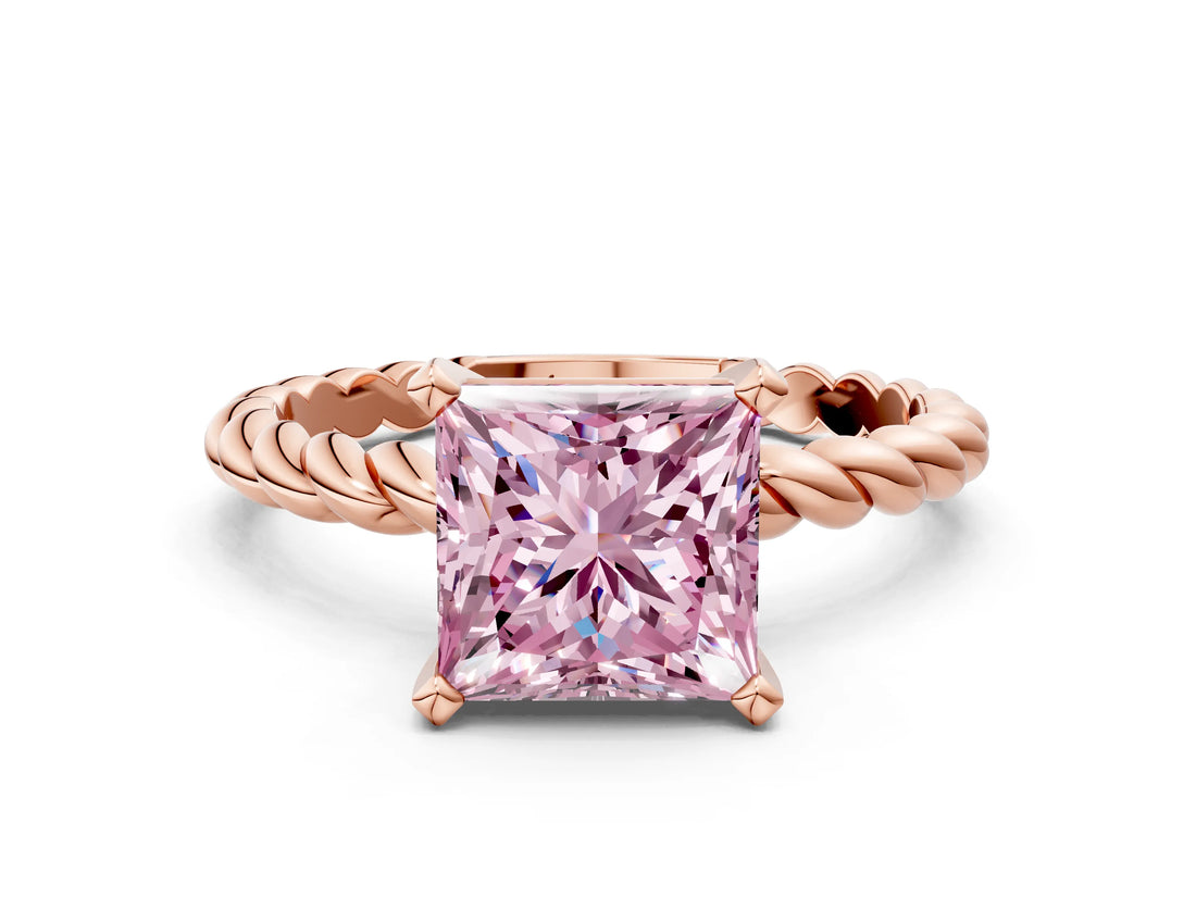 Rose gold Fancy Pink Princess  Cut Solitaire Twisted Band with Four-Prong Setting_29