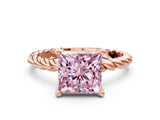 Rose gold Fancy Pink Princess  Cut Solitaire Twisted Band with Four-Prong Setting_29
