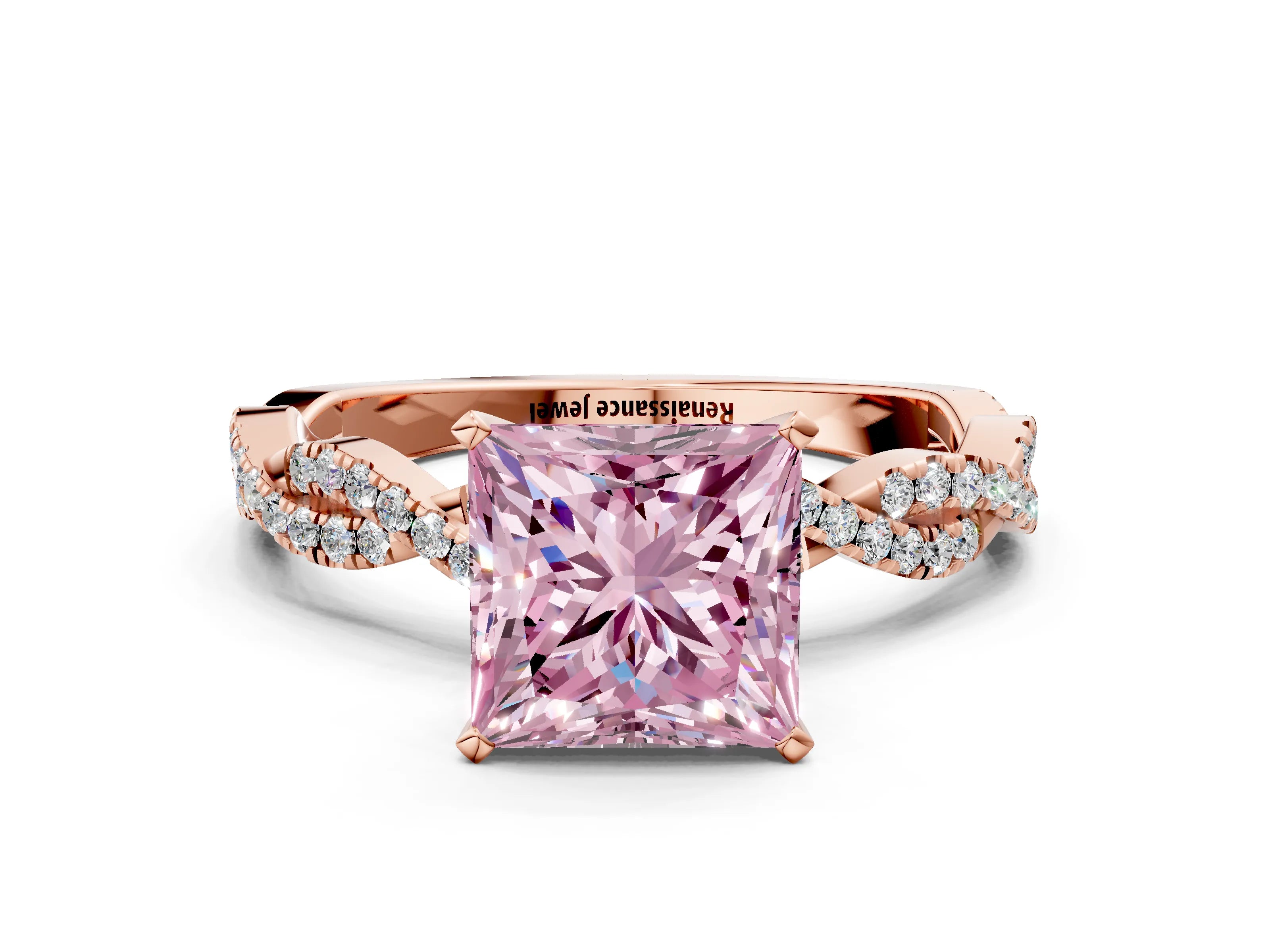 Rose gold Fancy Pink Princess Cut Solitaire Twisted Pave Band with Four-Prong Setting_3
