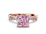 Rose gold Fancy Pink Princess Cut Solitaire Twisted Pave Band with Four-Prong Setting_3