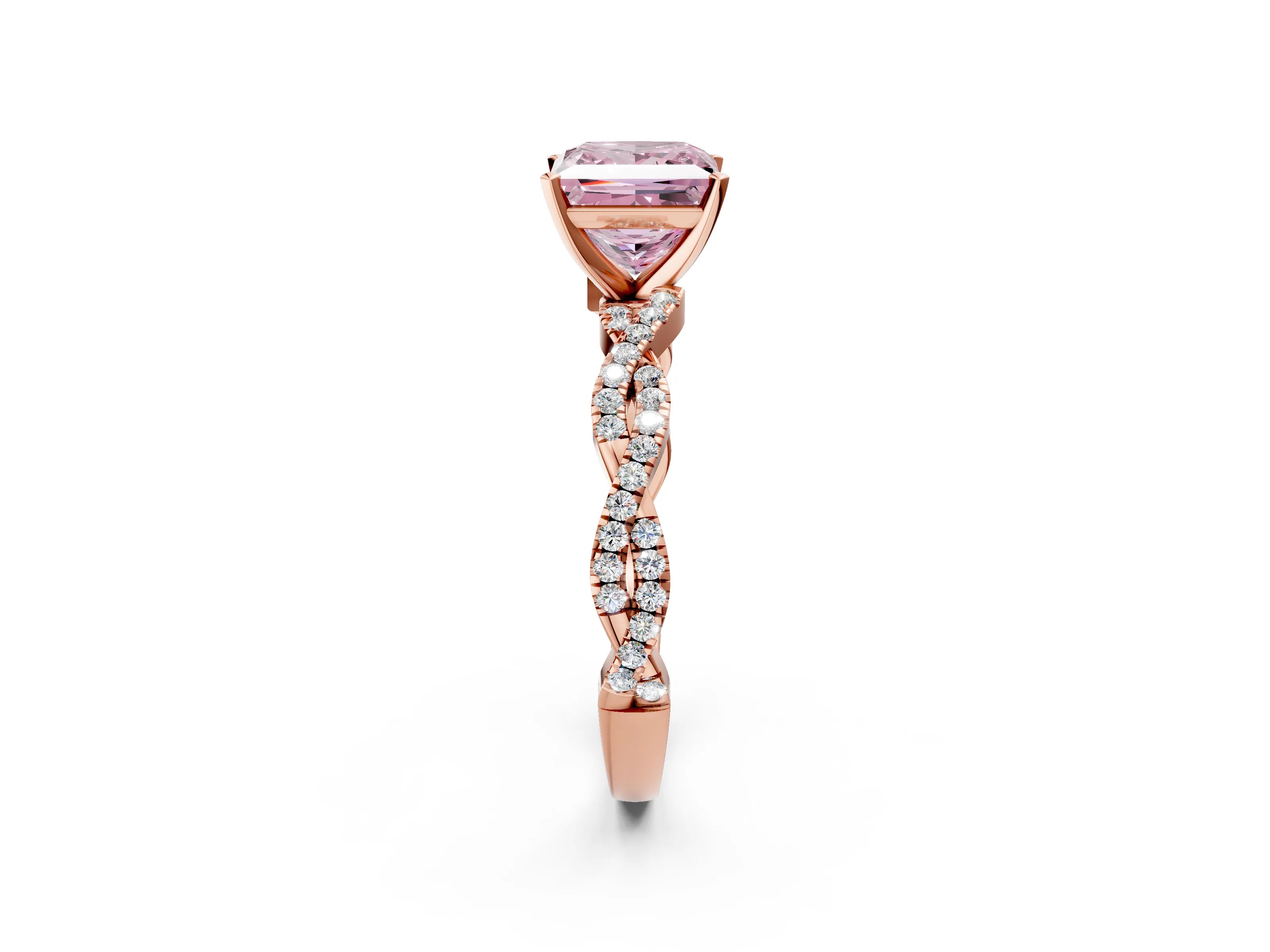 Rose gold Fancy Pink Princess Cut Solitaire Twisted Pave Band with Four-Prong Setting_5