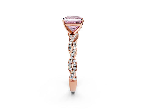 Rose gold Fancy Pink Princess Cut Solitaire Twisted Pave Band with Four-Prong Setting_5