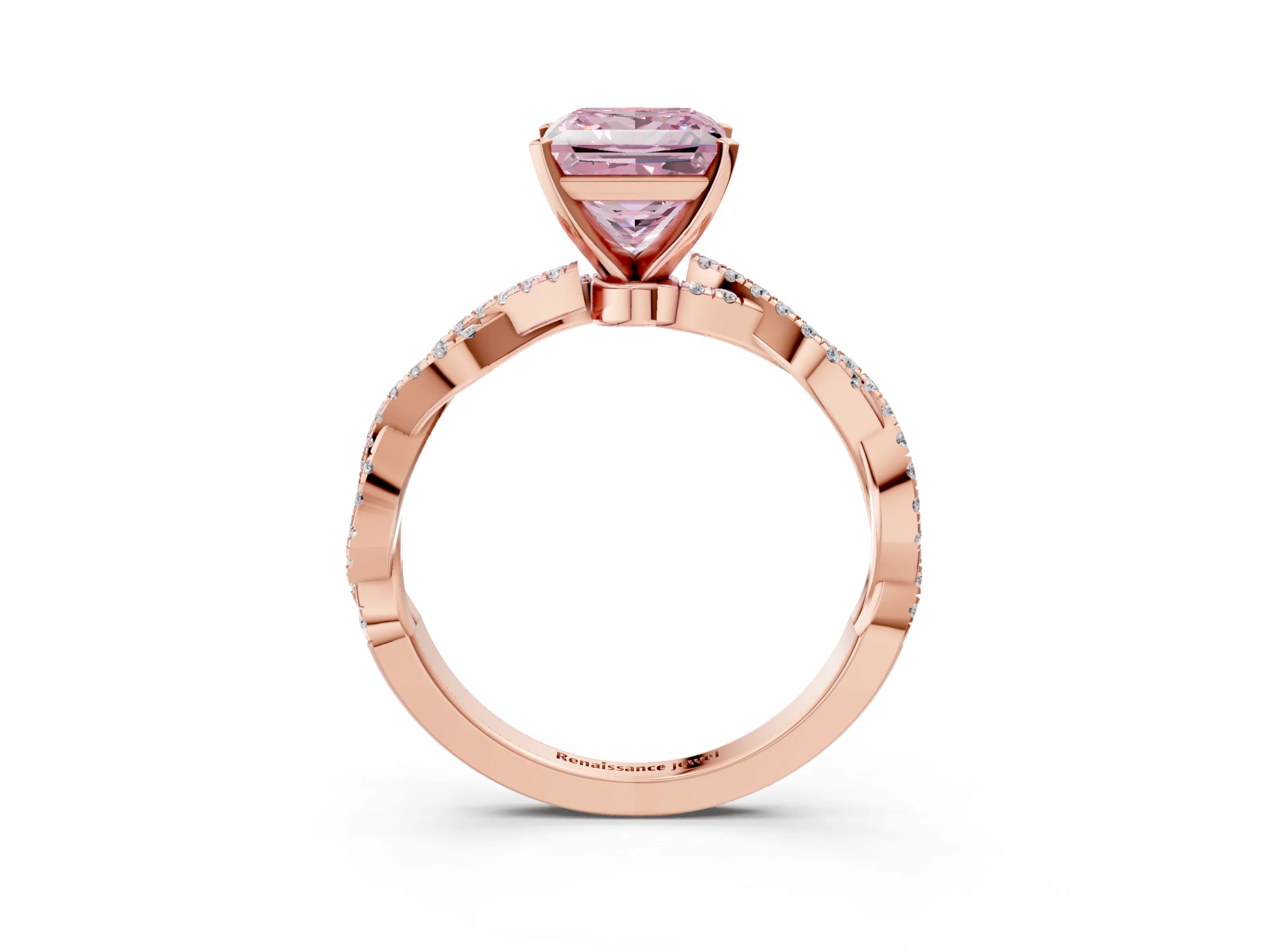Rose gold Fancy Pink Princess Cut Solitaire Twisted Pave Band with Four-Prong Setting_6