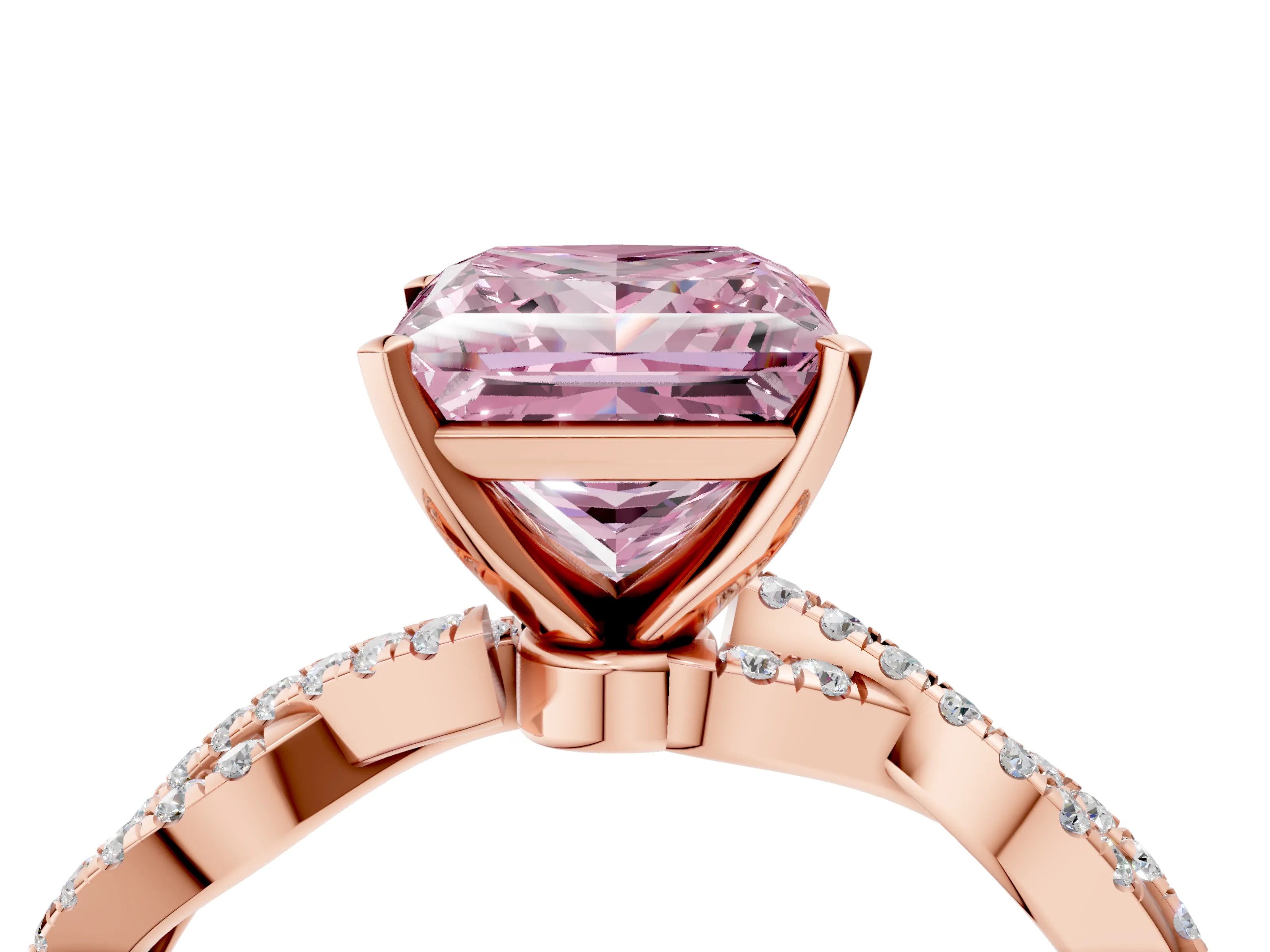 Rose gold Fancy Pink Princess Cut Solitaire Twisted Pave Band with Four-Prong Setting_7