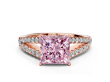 Rose gold Fancy Pink Princess  Cut Split Shank Pave Diamond Engagement Ring with Four-Prong Setting