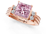Rose gold Fancy Pink Princess  Cut Three-Stone Channel Set Ring with Bar Prongs_1