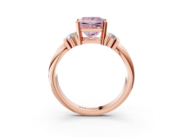 Rose Gold Princess Cut Grooved Band Engagement Ring Setting for Fancy Pink Center