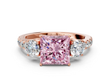 Rose gold Fancy Pink Princess  Cut Three-Stone Diamond Pave Band with Prong Setting_18