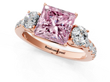 Rose gold Fancy Pink Princess  Cut Three-Stone Diamond Pave Band with Prong Setting_19