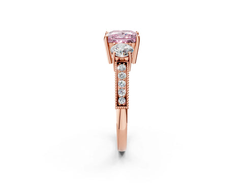 Rose gold Fancy Pink Princess Cut Three-Stone Diamond Ring with Pavé Band and Four-Prong Setting_2