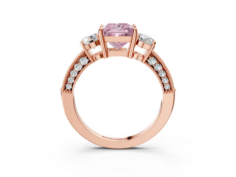 Rose gold Fancy Pink Princess Cut Three-Stone Diamond Ring with Pavé Band and Four-Prong Setting_3