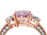 Rose gold Fancy Pink Princess Cut Three-Stone Diamond Ring with Pavé Band and Four-Prong Setting_4