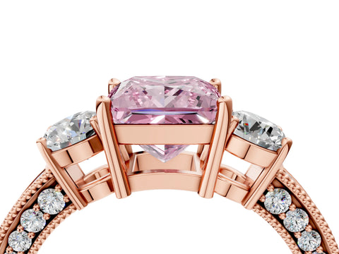 Rose gold Fancy Pink Princess Cut Three-Stone Diamond Ring with Pavé Band and Four-Prong Setting_4
